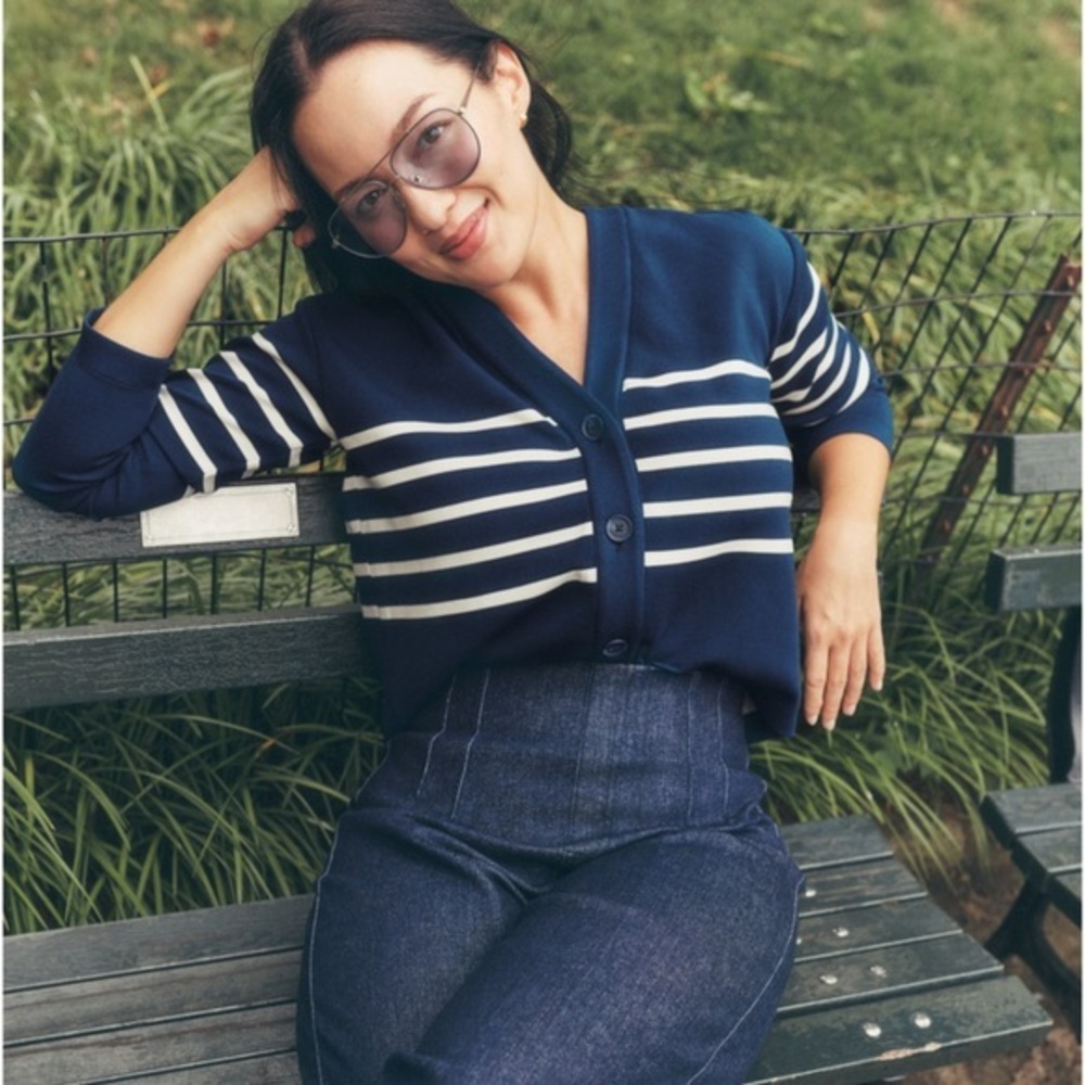 SPANX AirEssentials Cardigan in Midnight Navy Stripe